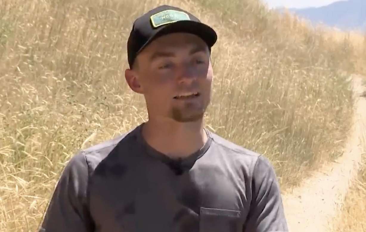 Kyle Burgess talks to KSL-TV in an area along the Bonneville Shoreline Trail by Timpanogos Wildlife Management Area in Utah County on July 10.