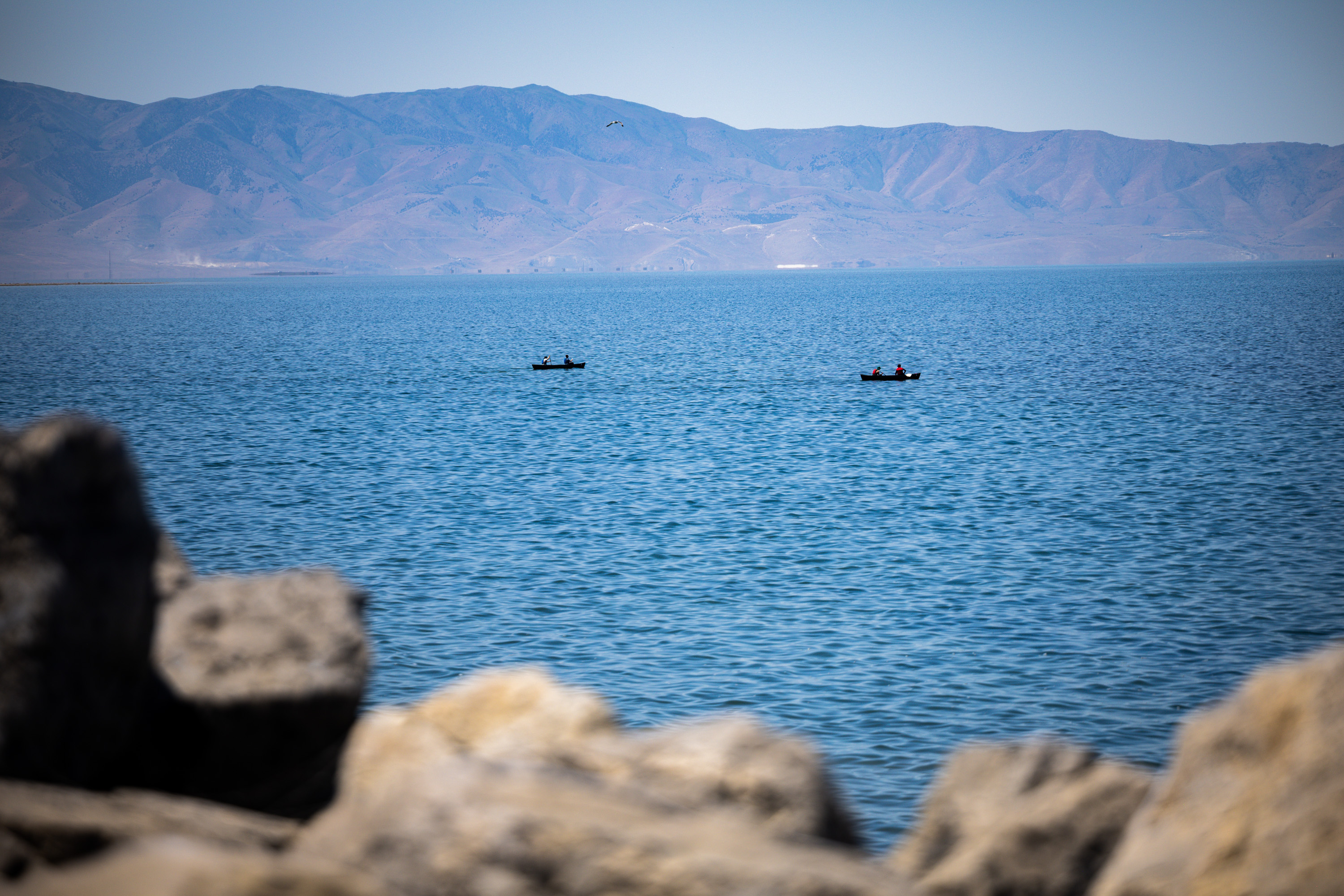 People canoe at Great Salt Lake State Park and Marina in Magna on June 7. The Great Salt Lake is in the middle of its summer decline, but $53 million in grants aim to get more water back to the lake and improve its ecosystem.