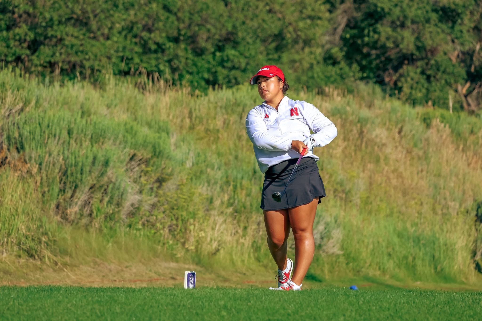 Crimson Cliffs rising senior Kate Walker, who has verbally committed to Utah Tech, will face Nebraska's Arden Louchheim, pictured, in the championship match of the 119th Utah women's state amateur, Thursday, July 24, 2025 at Wasatch Mountain Midway.