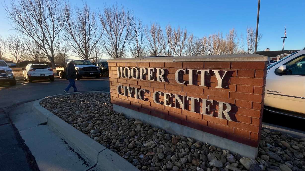 The exterior of the Hooper City Civic Center, where city offices are housed, on Feb. 25. Hooper's mayor refutes critics' charges as city leaders say they hope to move beyond the discord that has characterized their relationship.