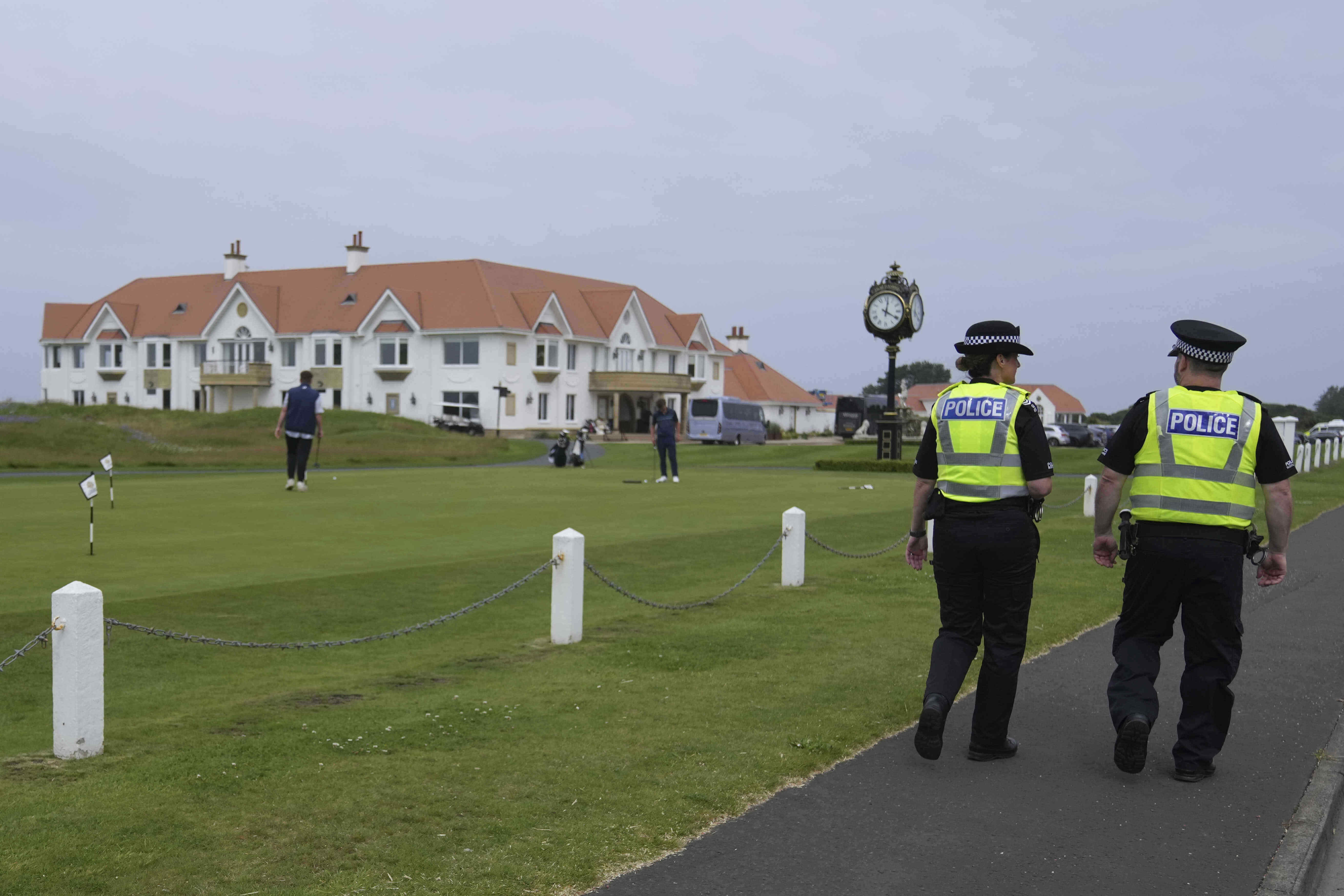 Police patrol near the Trump Turnberry golf course in Turnberry, Scotland, Wednesday, July 23, 2025, President Trump is expected to visit Scotland in the next few day. 