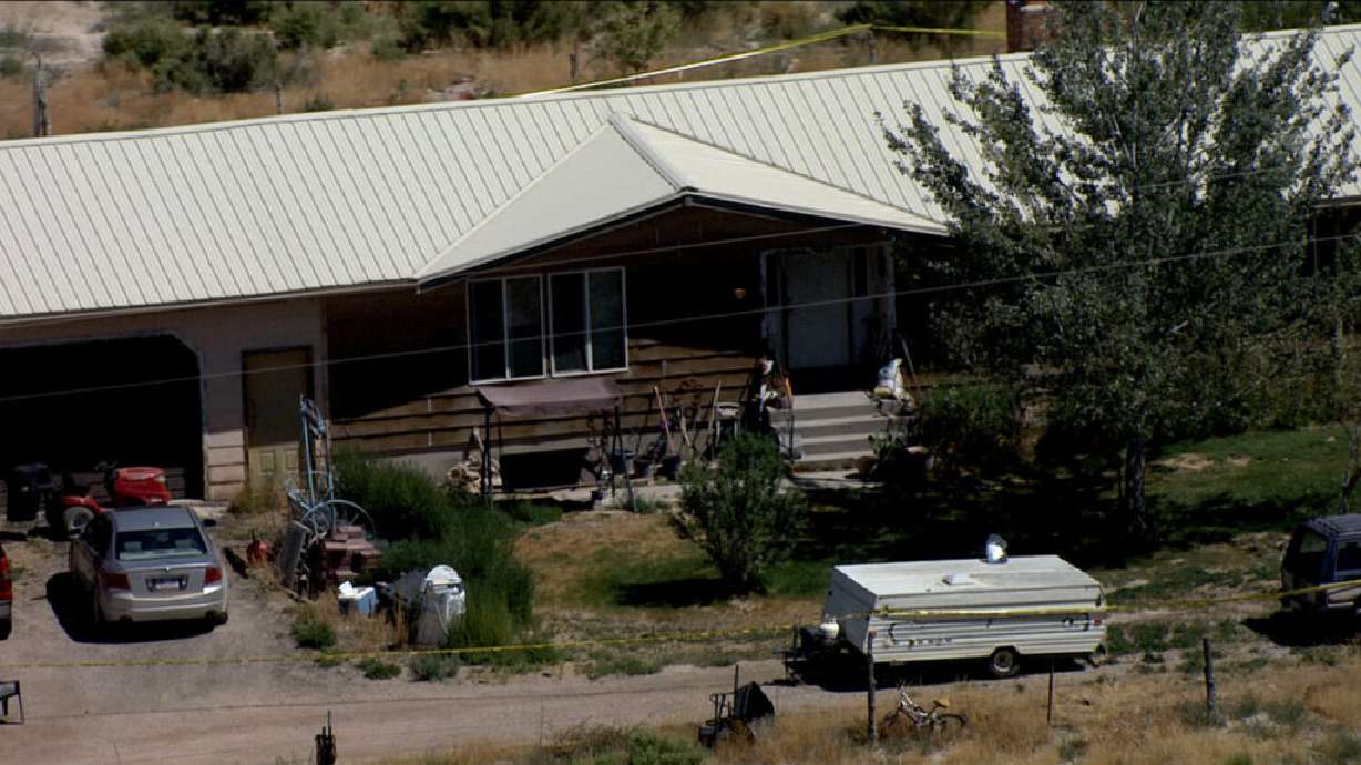 A house in Flowell, Millard County, is seen by Chopper 5 on Friday, July 25, after authorities found three bodies inside the previous evening.