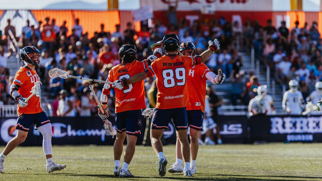Utah Archers midfielder Beau Pederson, of Park City, goes against the California Redwoods during a Premier Lacrosse League match, Friday, July 25, 2025 at Zions Bank Stadium in Herriman, Utah.
