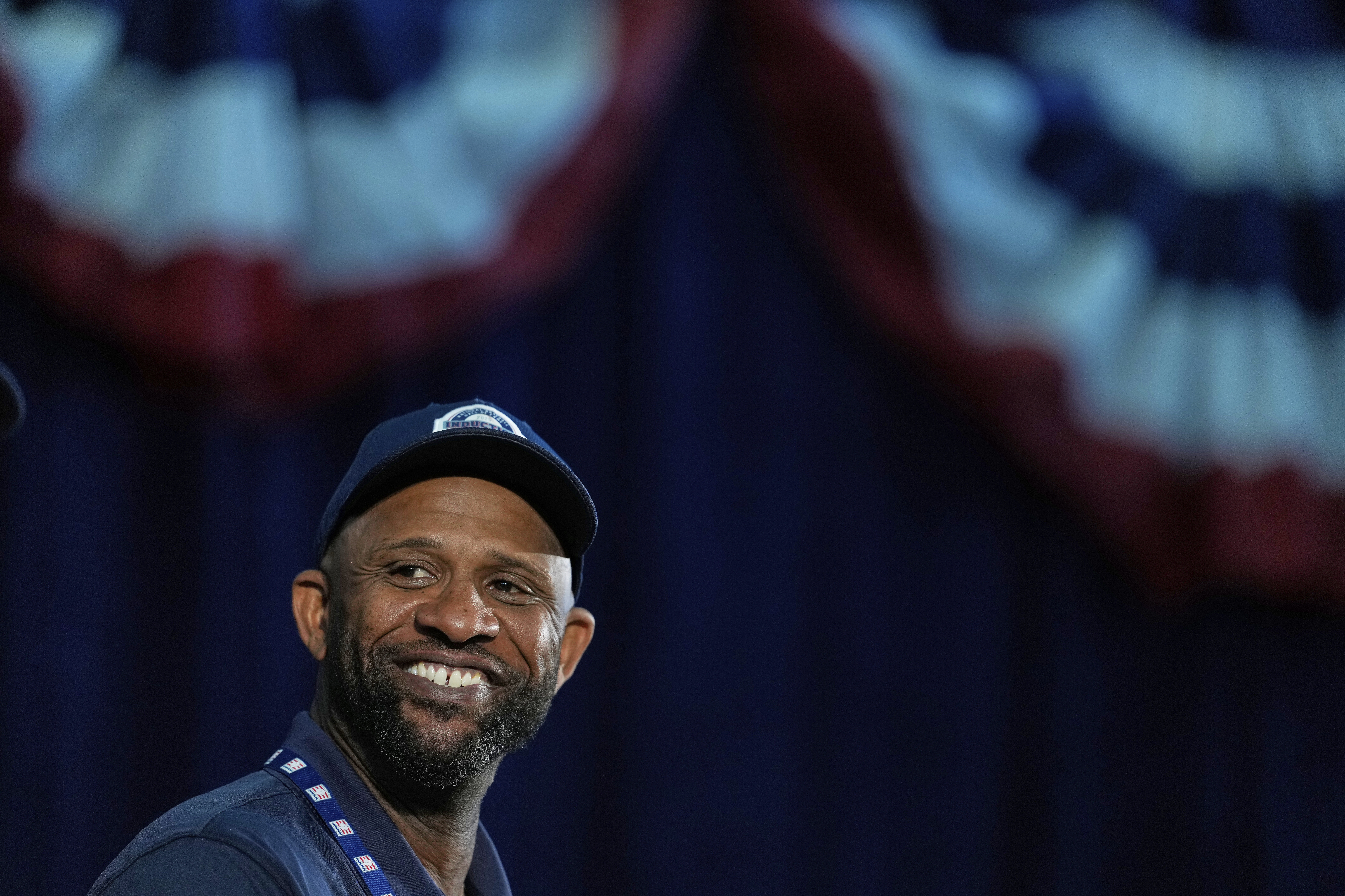Baseball Hall of Fame inductee CC Sabathia speaks to reporters during a news conference in Cooperstown, N.Y., Saturday, July 26, 2025. 