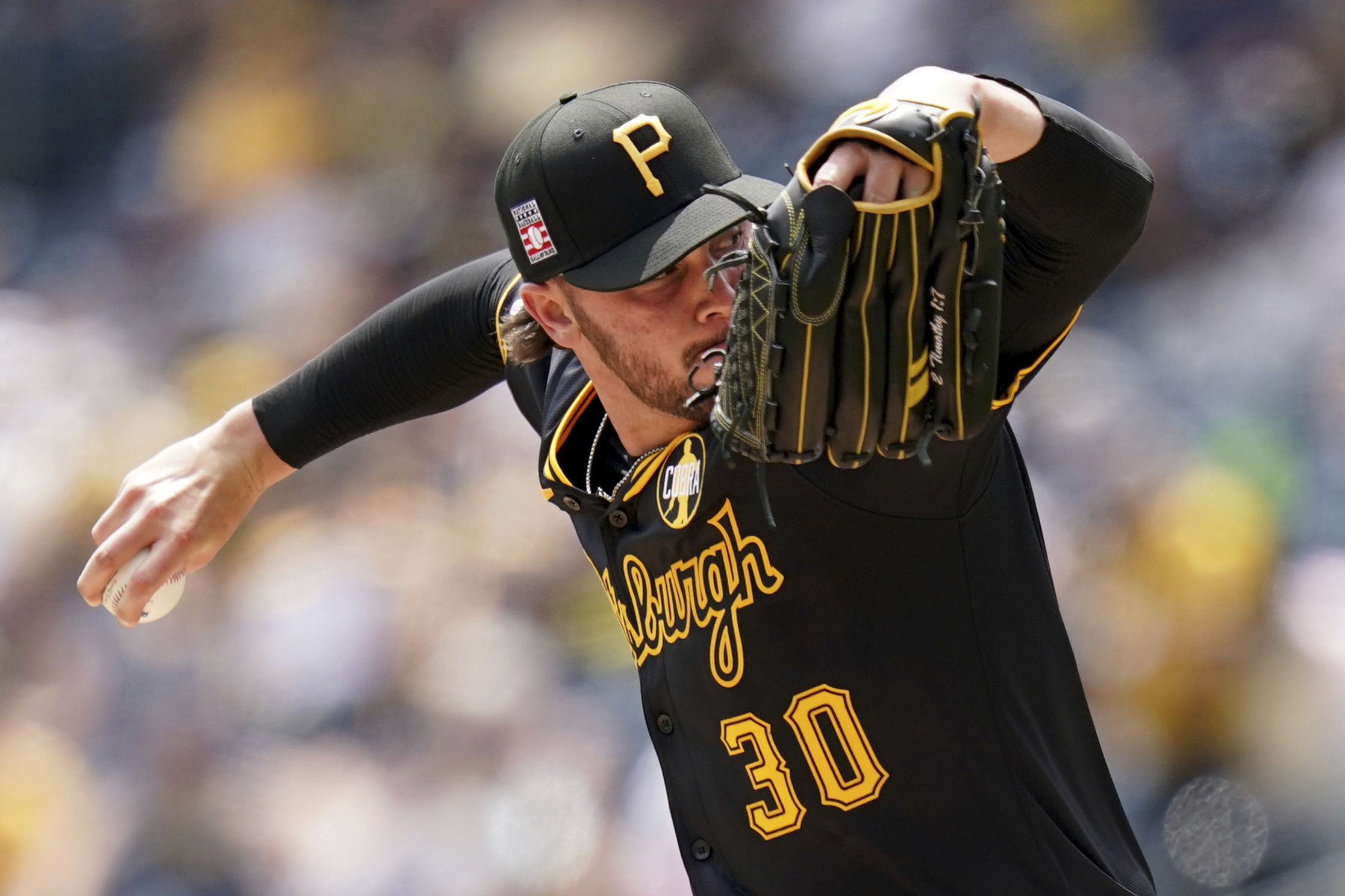 Pittsburgh Pirates pitcher Paul Skenes delivers during the first inning of a baseball game against the Arizona Diamondbacks, Sunday, July 27, 2025, in Pittsburgh. 
