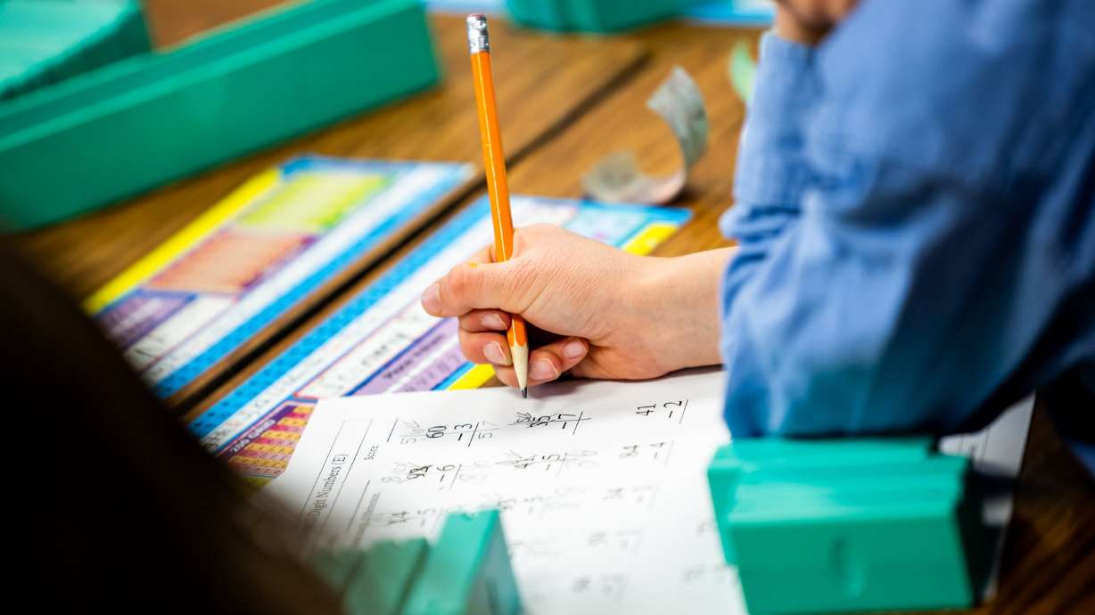 Second-graders work on math problems at Manti Elementary School in Manti on March 24. Utah's public school system ranks at No. 11 in a WalletHub analysis.