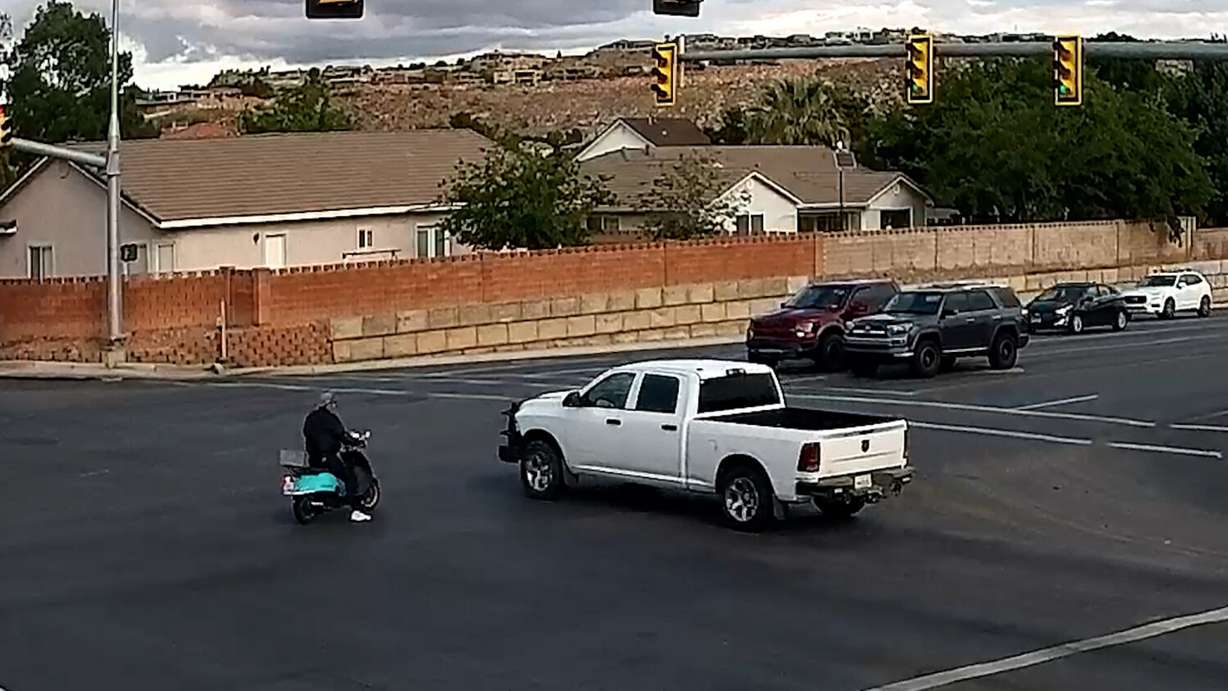 A screenshot shows Ralph Hilton driving on his scooter right before his accident.
