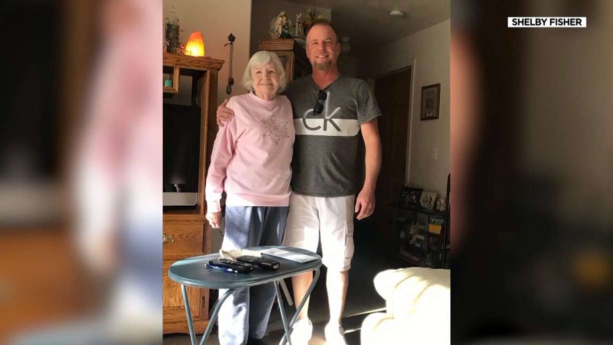 Darin Fisher stands with his 92-year-old mother, Virginia, who died from her injuries after being struck by a vehicle near an intersection in St. George on May 13.
