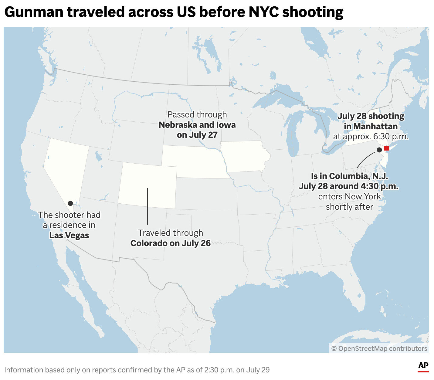 The travel highlights of the gunman who carried out a deadly Monday shooting in a midtown Manhattan office building. The gunman was trying to get to the office of the National Football League, New York police said Tuesday.