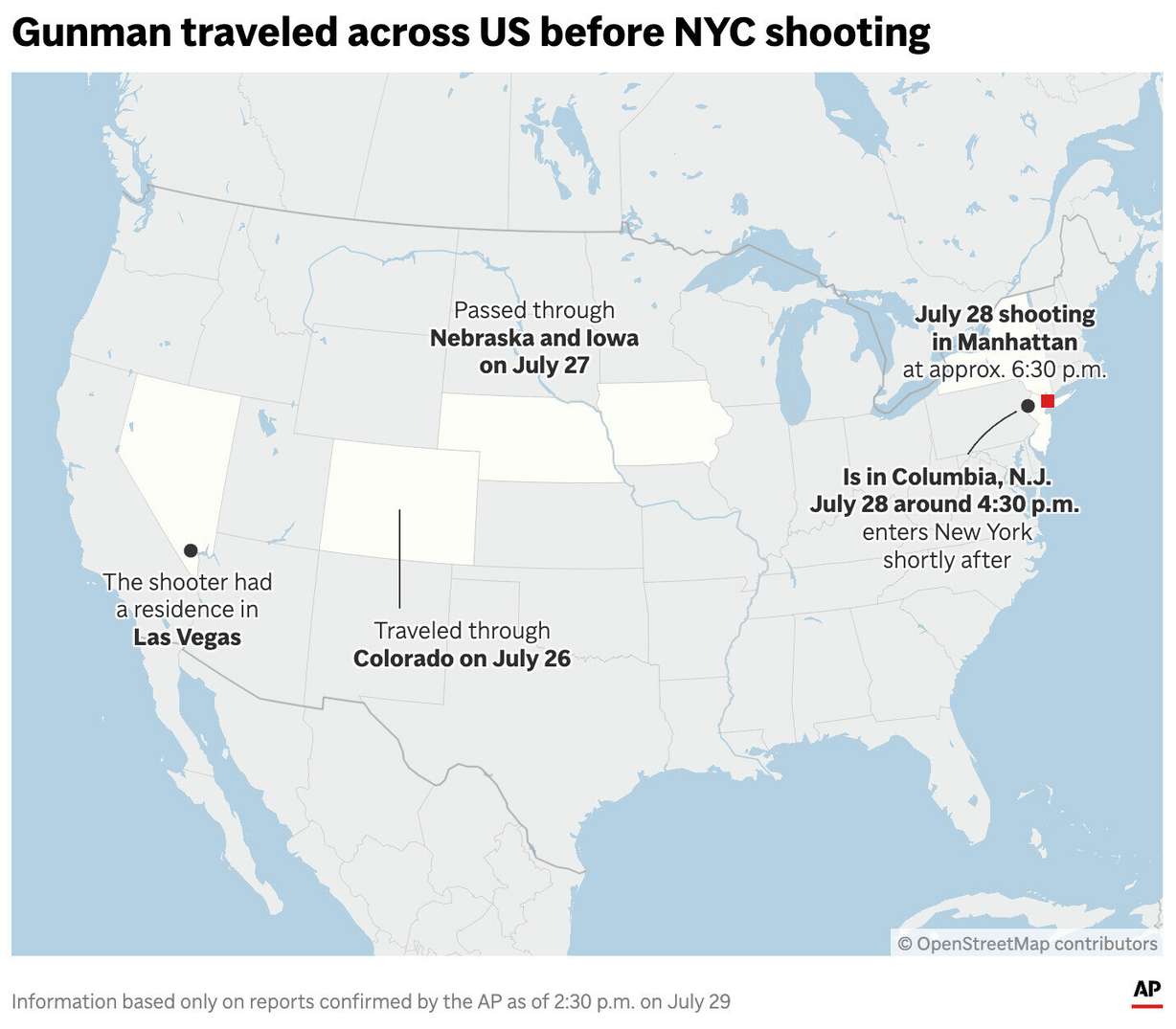 The travel highlights of the gunman who carried out a deadly Monday shooting in a midtown Manhattan office building. The gunman was trying to get to the office of the National Football League, New York police said Tuesday.