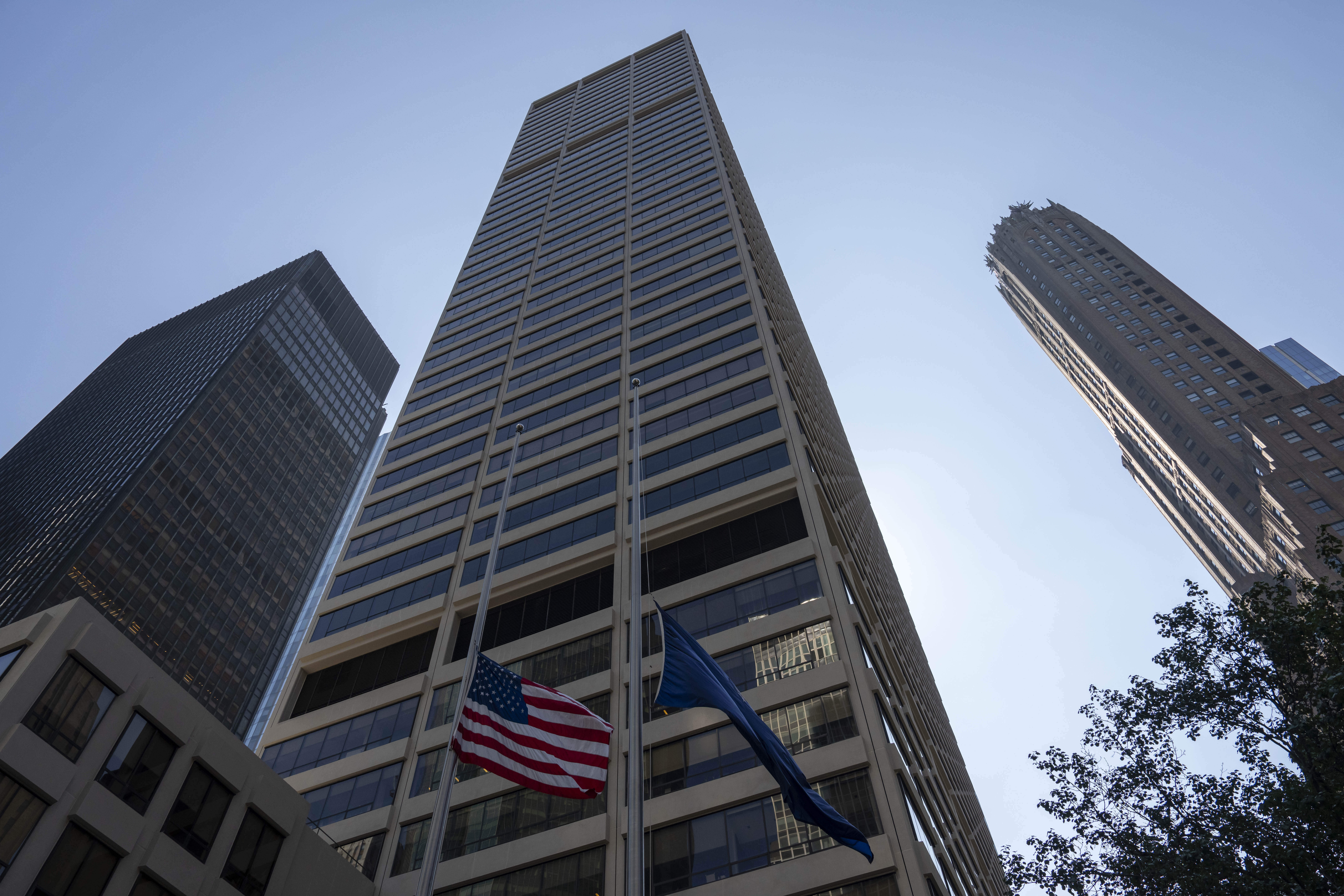 A general view shows 345 Park Ave, a scene of Monday's deadly shooting, Tuesday, July 29, 2025, in New York. 