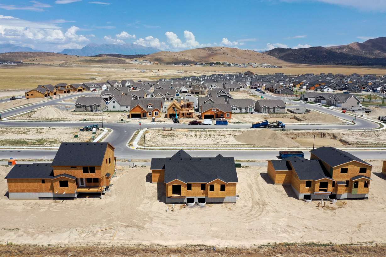 Single-family homes under construction in the Overland community in Eagle Mountain are pictured on July 19, 2022.