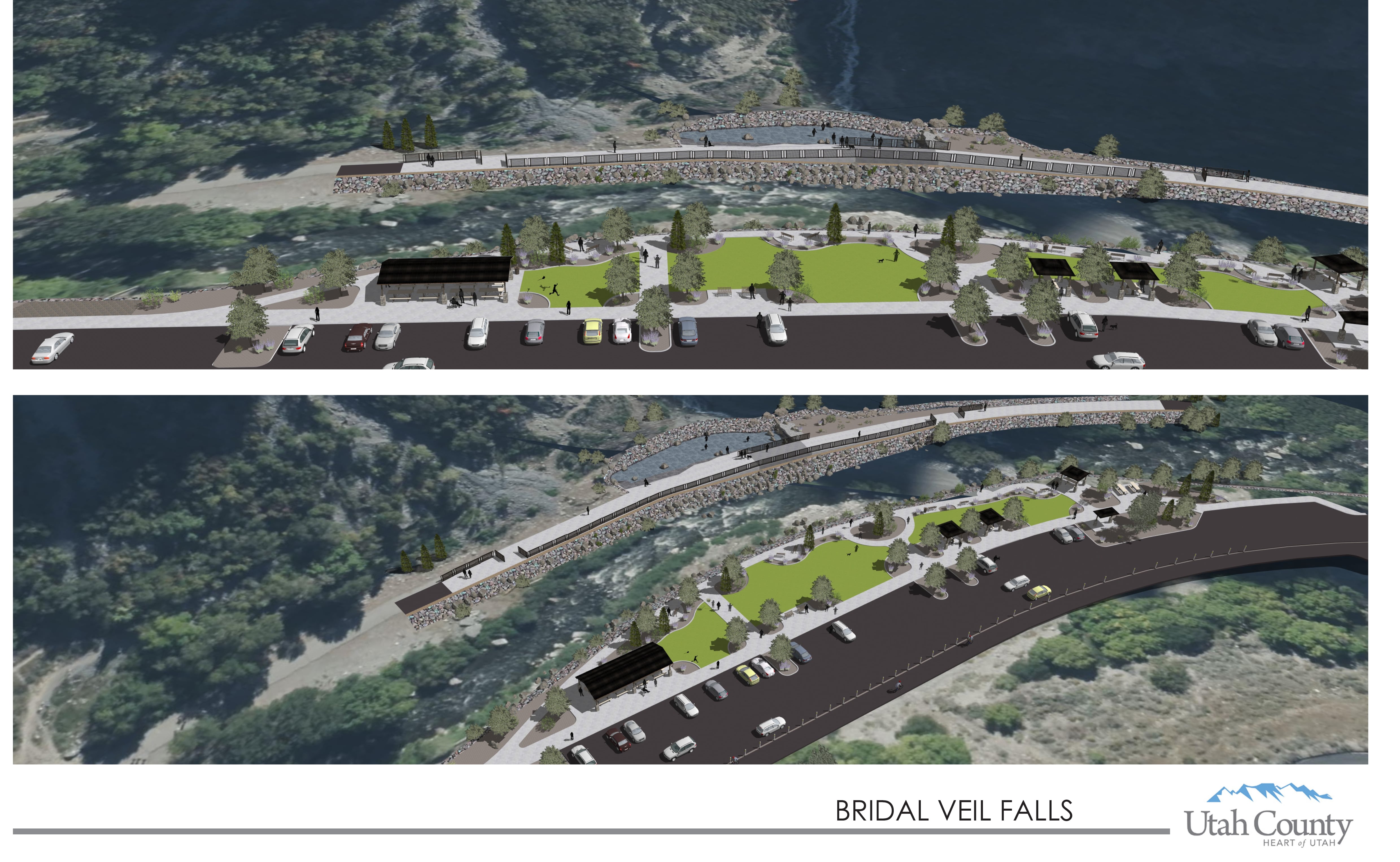 A conceptual rendering shows the Utah County Commission's ideas for the land near the base of Bridal Veil Falls in Provo Canyon.