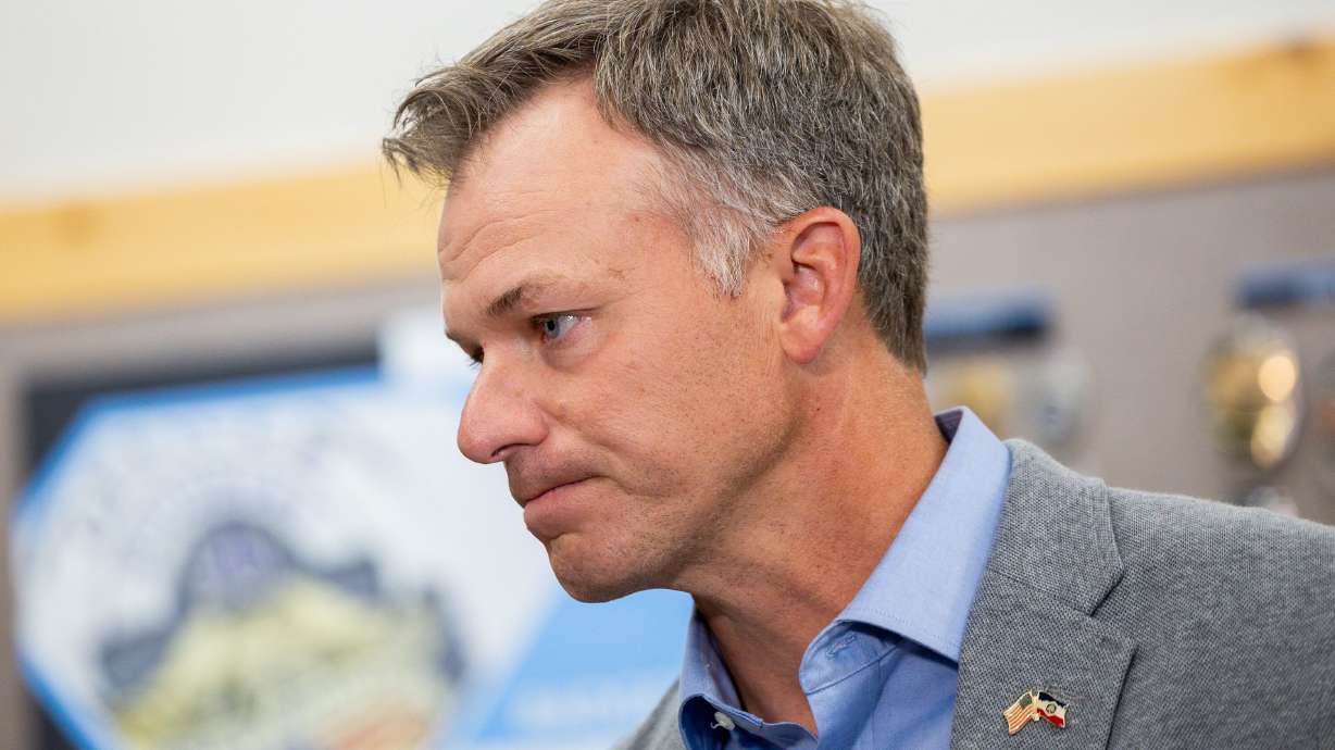 Rep. Blake Moore, R-Utah, speaks to the media at SymbolArts in Ogden on July 30. Moore said Thursday he disagrees with Texas lawmakers' plan to redraw the state's political boundaries to favor Republicans.