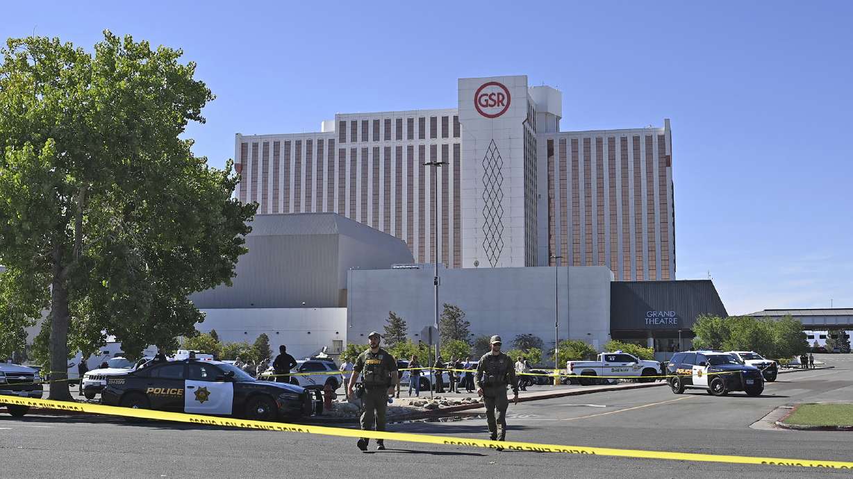 Police respond to a shooting outside the Grand Sierra Resort in Reno, Nev., Monday. The suspected gunman in the shooting died Thursday, police said.