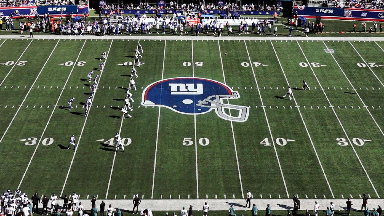 FILE - The Philadelphia Eagles kick off to the New York Giants during an NFL football game Sunday, Oct. 20, 2024, in East Rutherford, N.J.