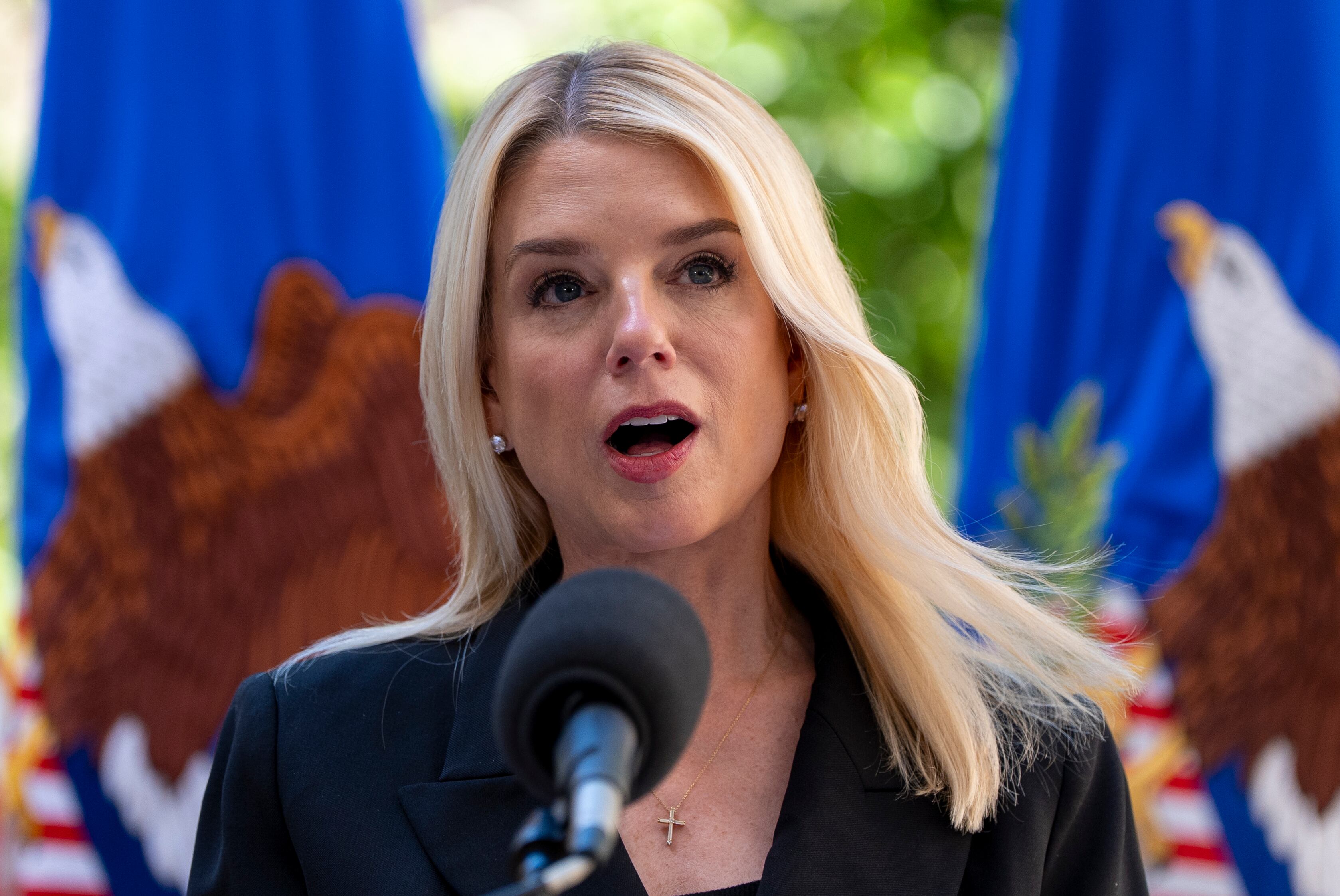 Attorney General Pam Bondi speaks during a news conference at the Department of Justice, May 7, in Washington. Bondi has utilize a judicial loophole to keep acting U.S. attorneys in the temporary position.