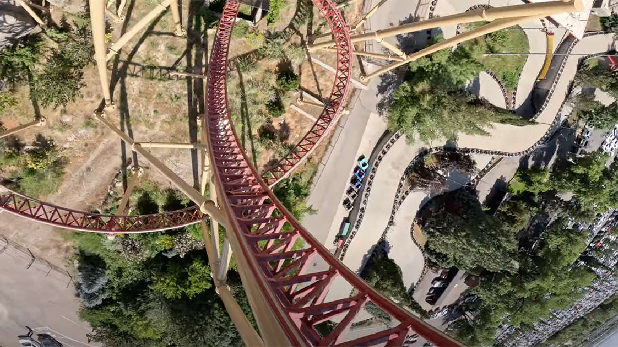 A backward view from the Cannibal roller coaster at Lagoon in Farmington.