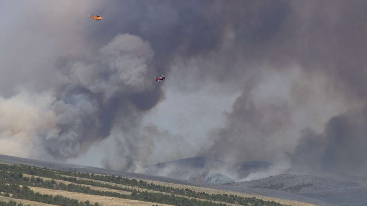 Crews battle the Monroe Canyon Fire in Sevier County on Friday. State wildlife officials approved three options for people who obtained permits for hunts that are now in jeopardy because of the fire.