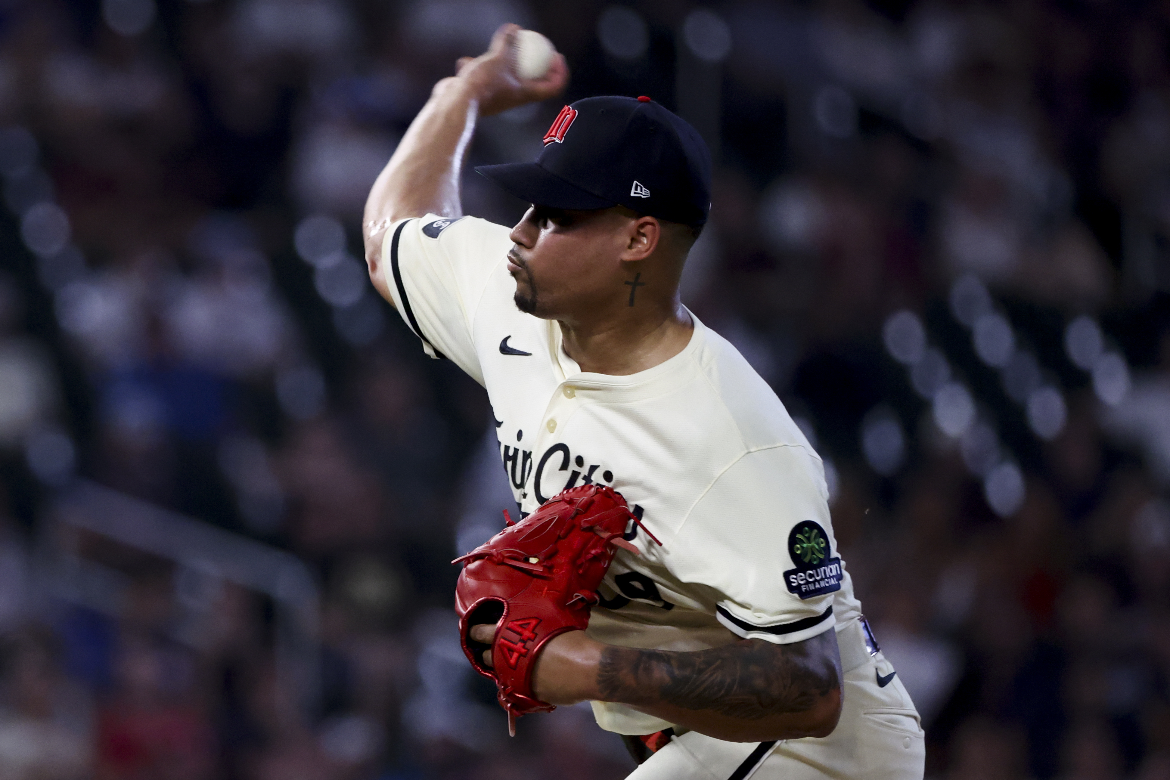 Minnesota Twins pitcher Jhoan Duran delivers to the Washington Nationals during the ninth inning of a baseball game Friday, July 25, 2025, in Minneapolis. 