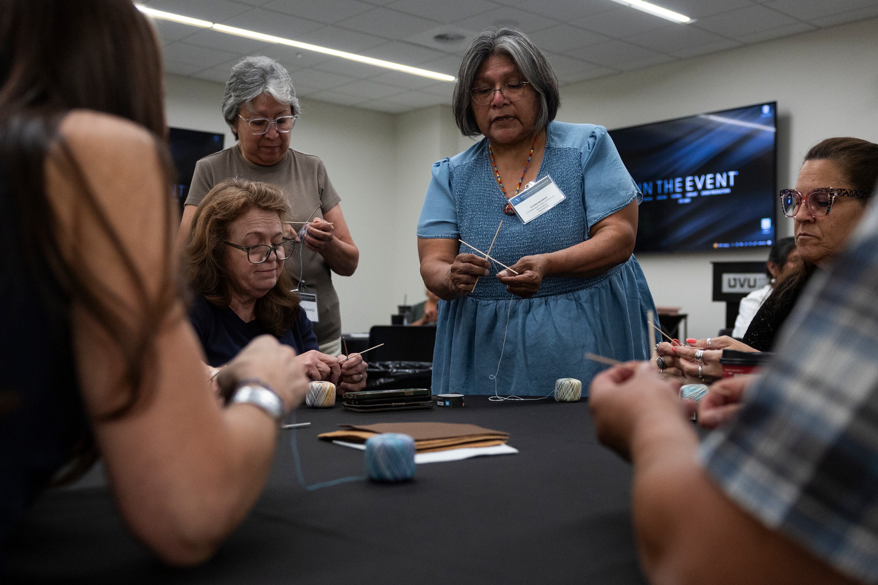 Elvira Murphy leads a breakout session at the 2025 Utah Native American Summit at Utah Valley University in Orem on Friday. The summit is open to the public.