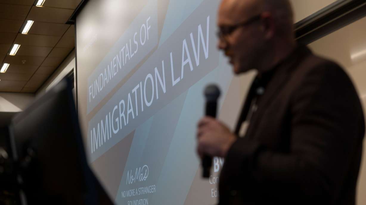 Jeremiah Baker announces a partnership to develop an immigration law course at the BYU Salt Lake Center on Thursday. The course will equip participants with knowledge and experiences in immigration law.