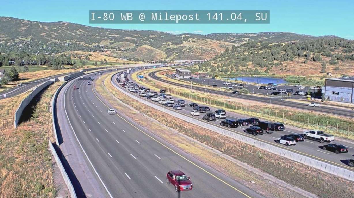Traffic is backed up on I-80 between Jeremy Ranch and Kimball Junction after a motorcyclist was killed Friday evening in a three-vehicle crash in Summit County, troopers said.