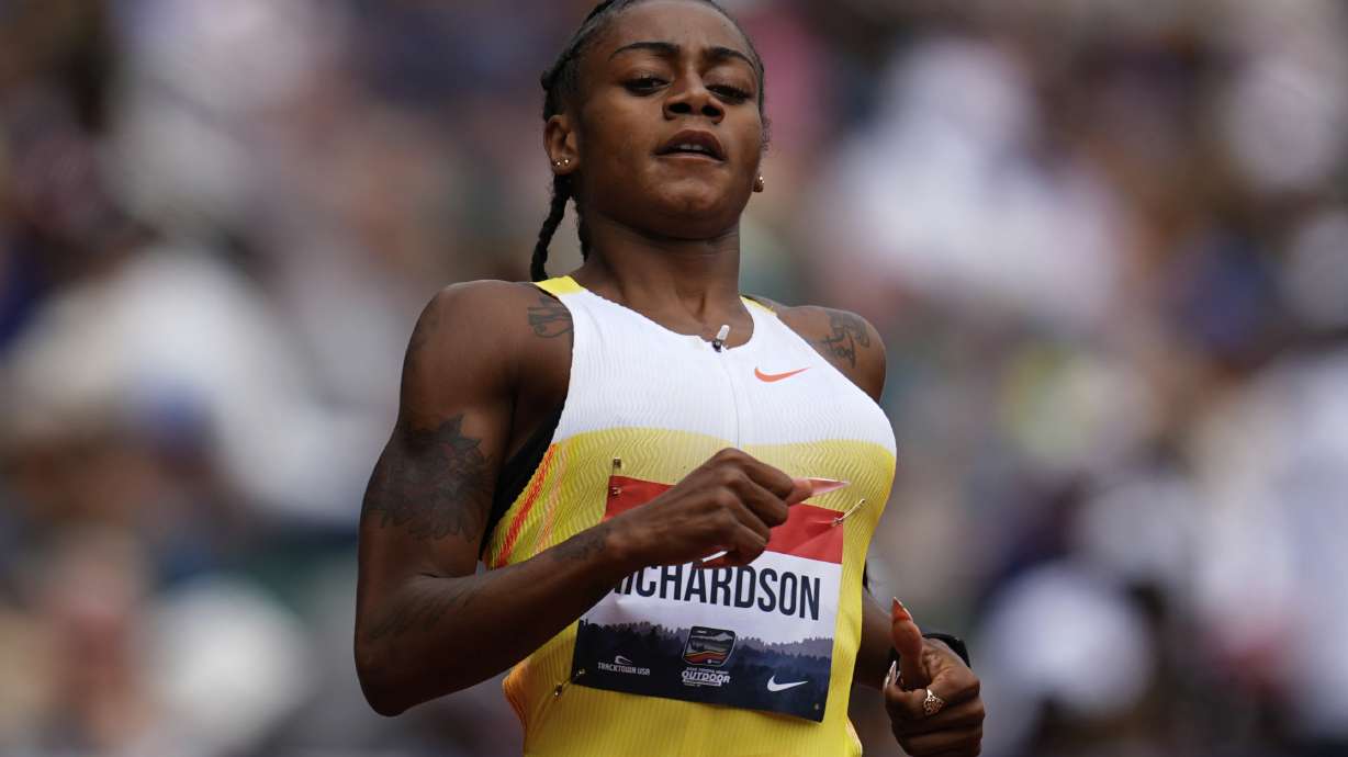 Sha'Carri Richardson competes in the first heat of the women's 200-meter semifinal at the U.S. Championships athletics meet in Eugene, Ore., Sunday, Aug. 3, 2025.