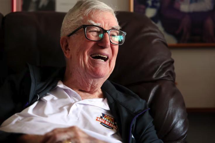 Frank Layden smiles as he and his wife, Barbara, are interviewed at their home in Salt Lake City, Sept. 12, 2022.