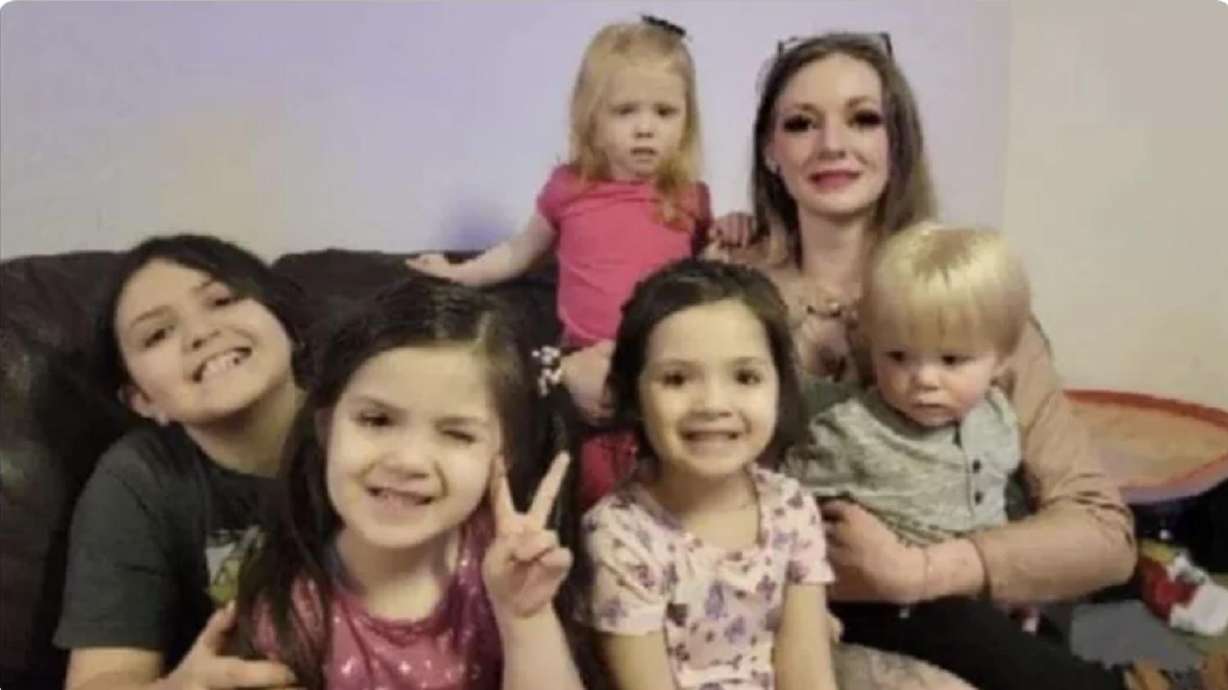 Police have identified Kortnie Benson Barajas, pictured here with her children, as the woman killed in a crash near Kyhv Peak on Friday.