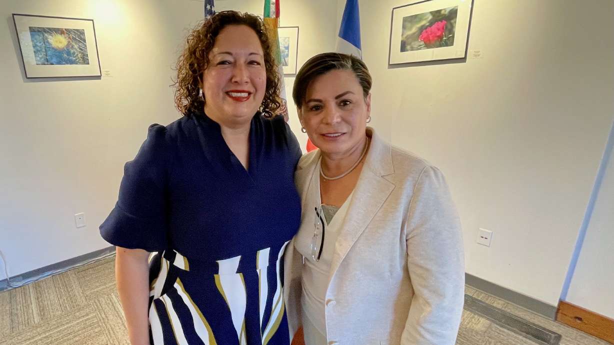 Silvia Castro Bennett, of Suazo Business Center, left, and Eli Madrigal, of Rancho Markets, were recognized Tuesday at the Mexican Consulate in Salt Lake City as Tonahuac Award recipients. Two others also received the award.