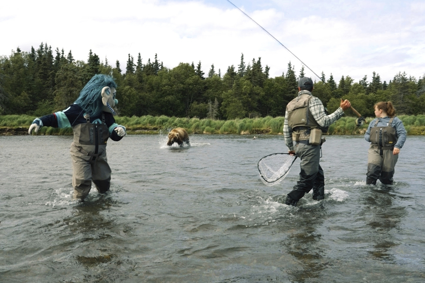 Seattle NHL team's mascot has a close encounter with a brown bear during video shoot in Alaska