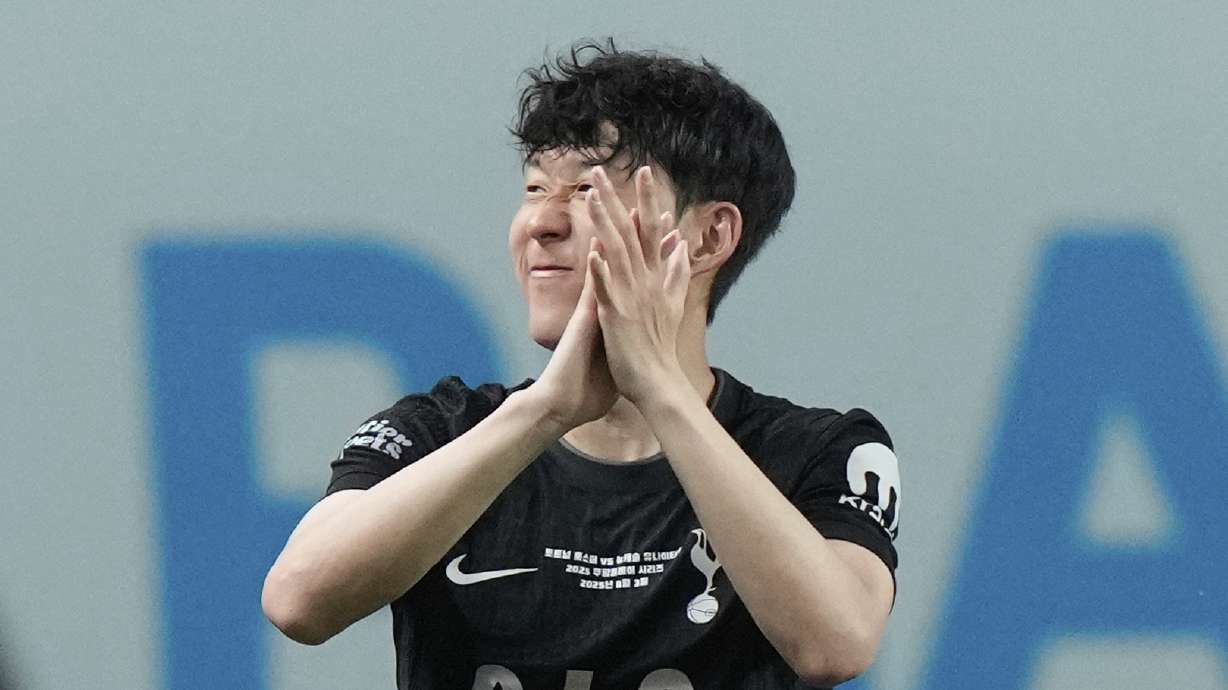 Tottenham Hotspur's Son Heung-min reacts after the pre-season friendly match against Newcastle United at Seoul World Cup Stadium in Seoul, South Korea, Sunday, Aug. 3, 2025.