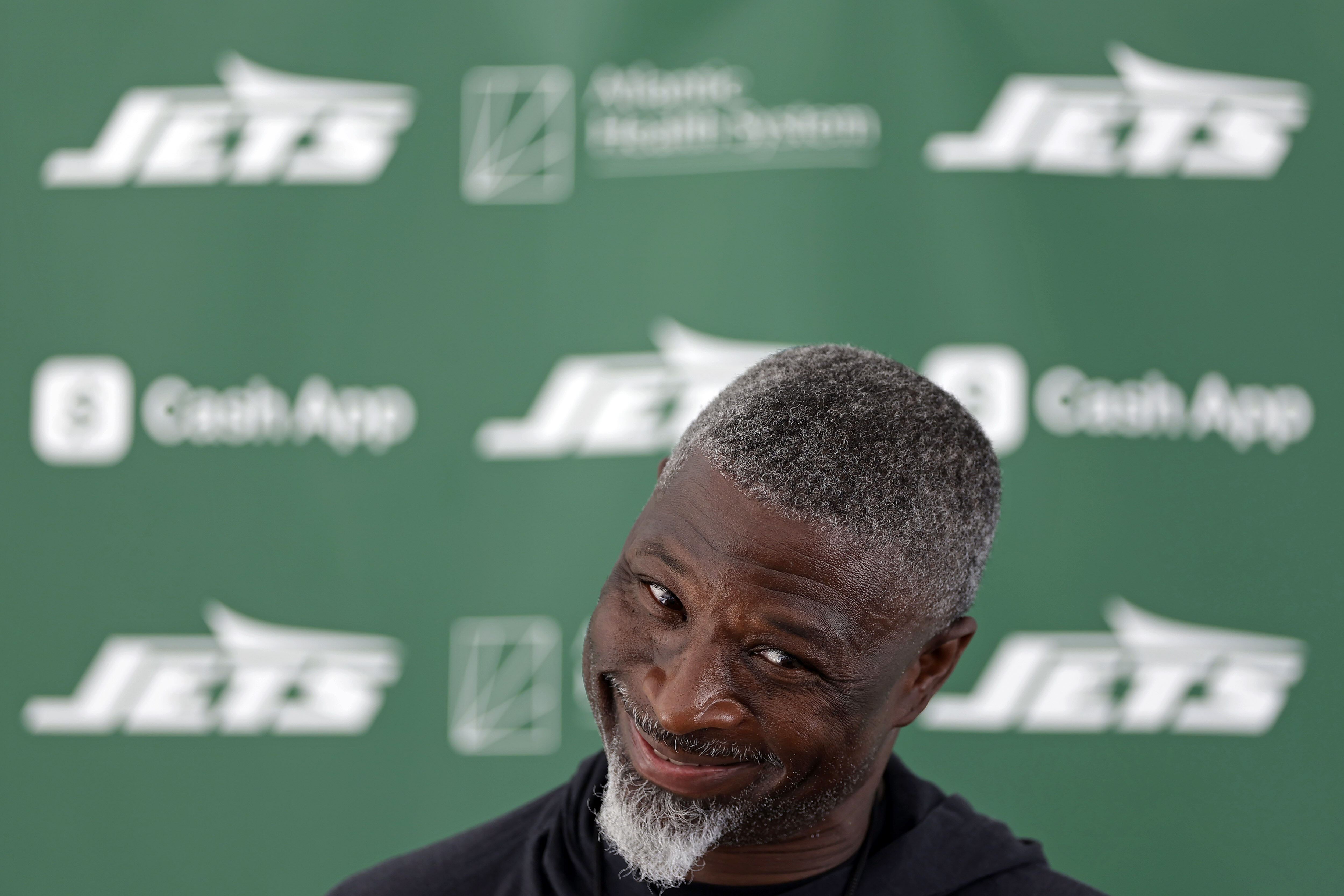 New York Jets head coach Aaron Glenn speaks to the media after practice at the team's NFL football training camp, Wednesday, July 23, 2025, in Florham Park, N.J.