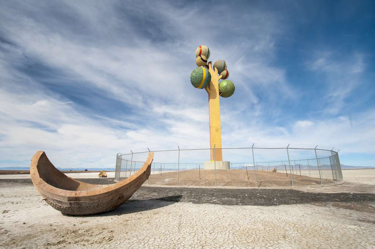 "Metaphor: The Tree of Utah" stands at the edge of the Bonneville Salt Flats in western Salt Lake County.