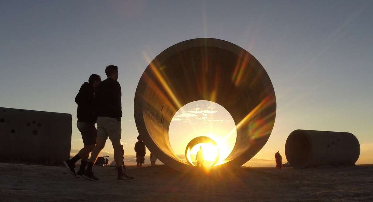 On June 21, 2018, the sun rises on the horizon at the northernmost point of the solar cycle. At sunrise and sunset on that day, the sun touches the horizon at a point perfectly centered on an imaginary line drawn through two of the tunnels. The Sun Tunnels are an iconic work of modern art created in the 1970s by sculptor Nancy Holt, who died in 2014.
