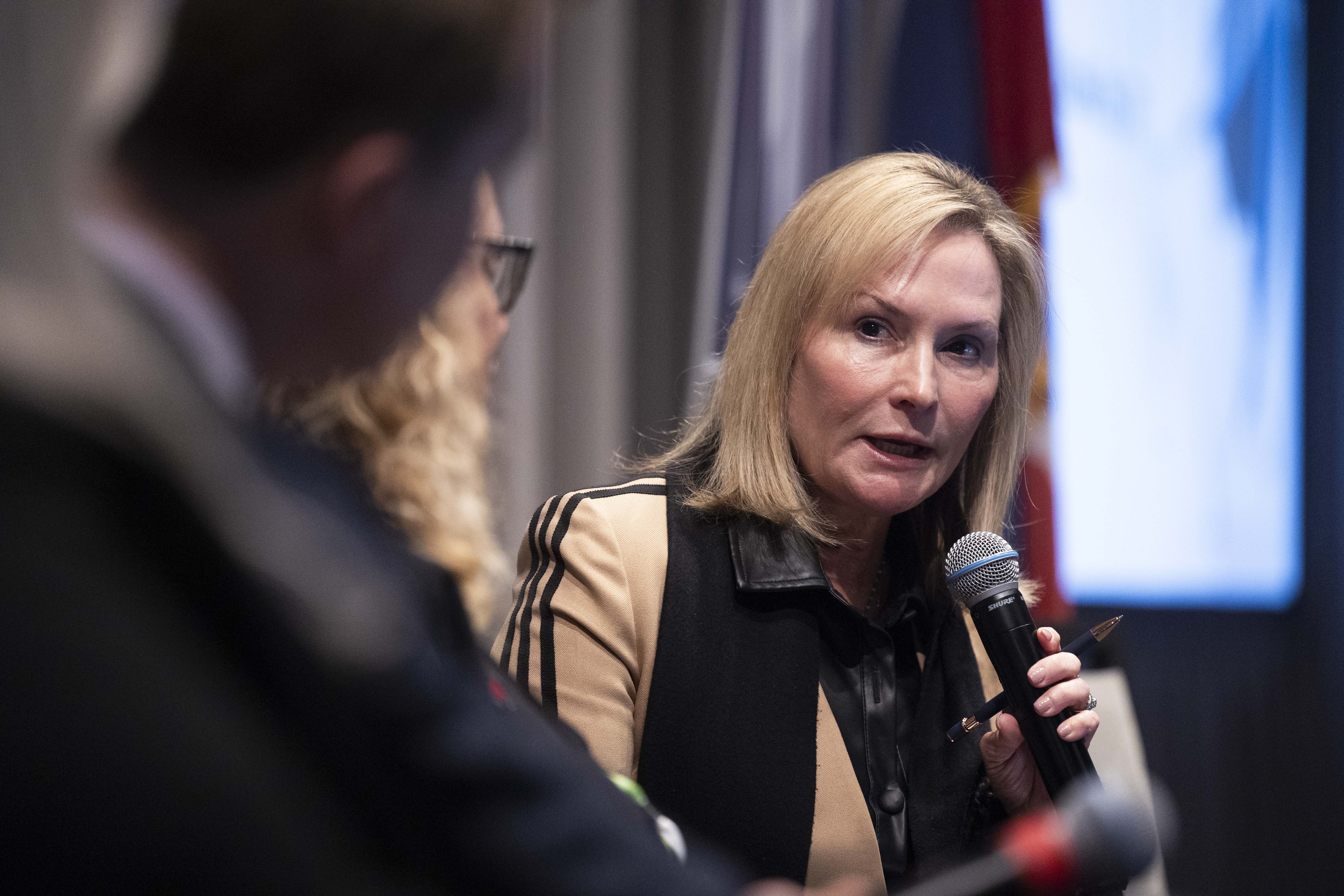 Laura Nelson speaks at The Advanced Reactors Summit at the Hyatt Regency Salt Lake City on Feb. 19. Nelson wants to help bridge the gap of fear and understanding against ever-increasing energy demand.