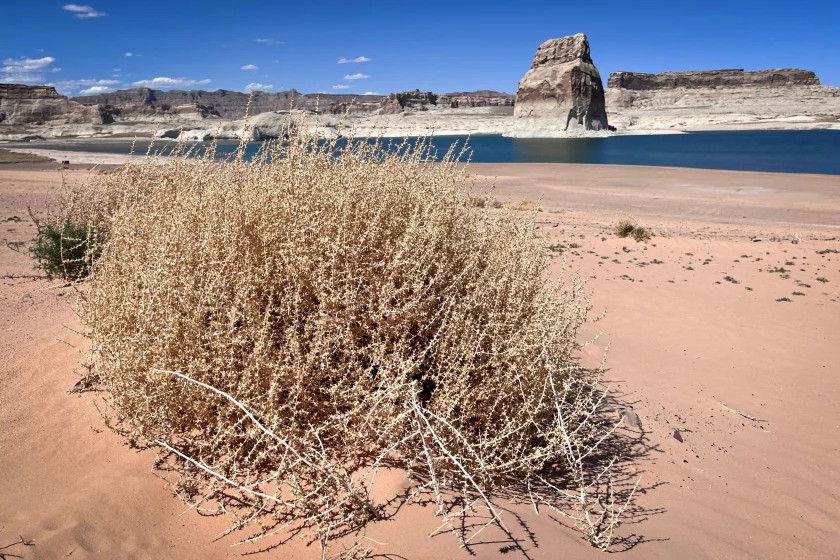 Lone Rock Beach at Lake Powell in southern Utah, April 24, 2024. A lasting megadrought would be bad news for the Colorado River and its reservoirs, including Lake Powell.