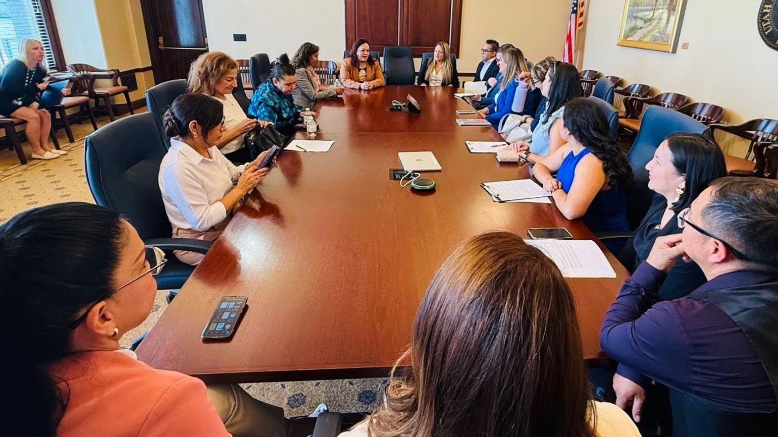 Representatives from Utah's Venezuelan, Peruvian, Bolivian, Mexican, Salvadoran, Honduran, Ecuadorian and Colombian communities met July 29 at the state Capitol in Salt Lake City with Sen. Luz Escamilla, at the far end of the table on the left.