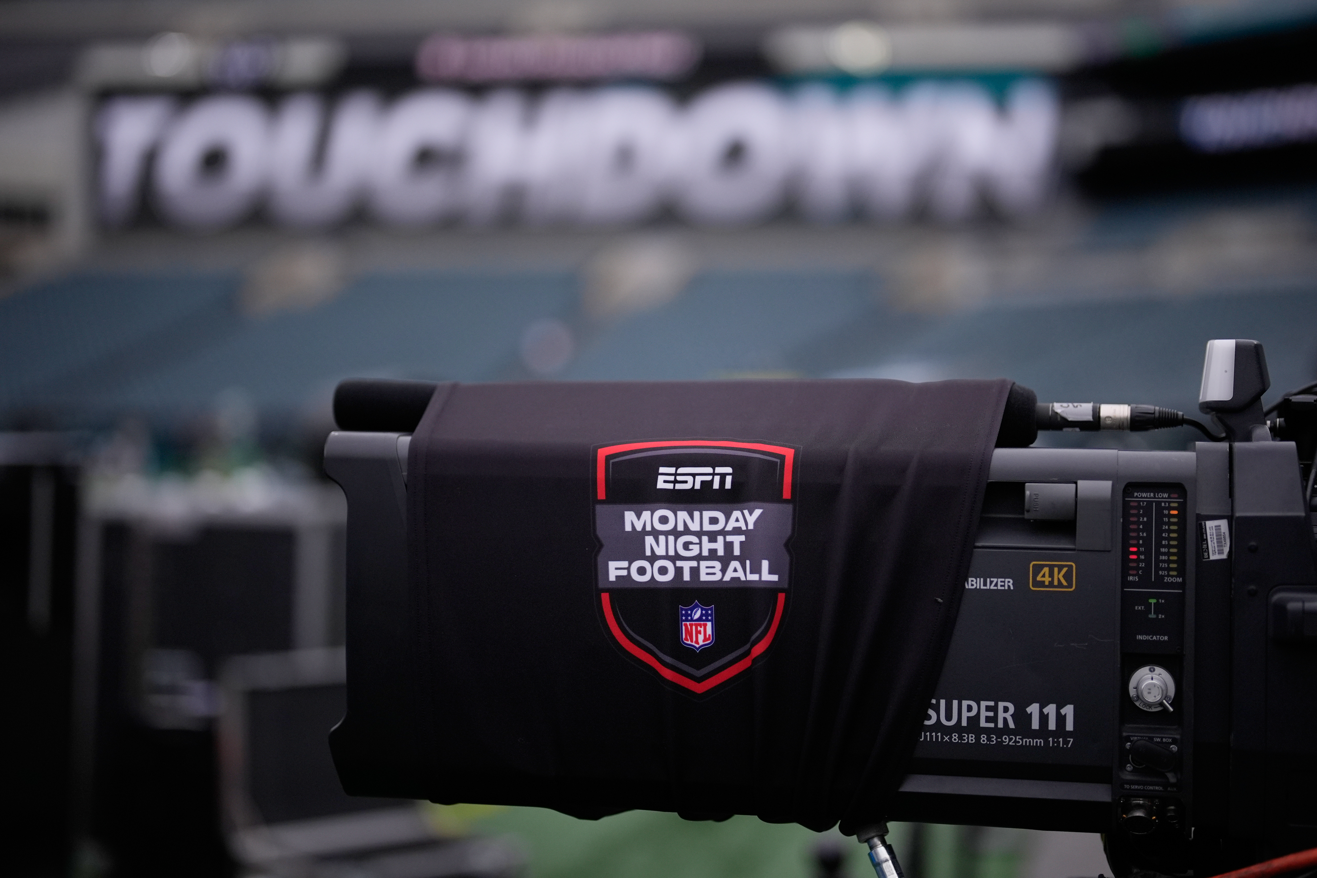FILE - An ESPN Monday Night Football logo is seen on a television camera before an NFL football game between the Philadelphia Eagles and the Atlanta Falcons, Monday, Sept. 16, 2024, in Philadelphia. (AP Photo/Matt Slocum, File_