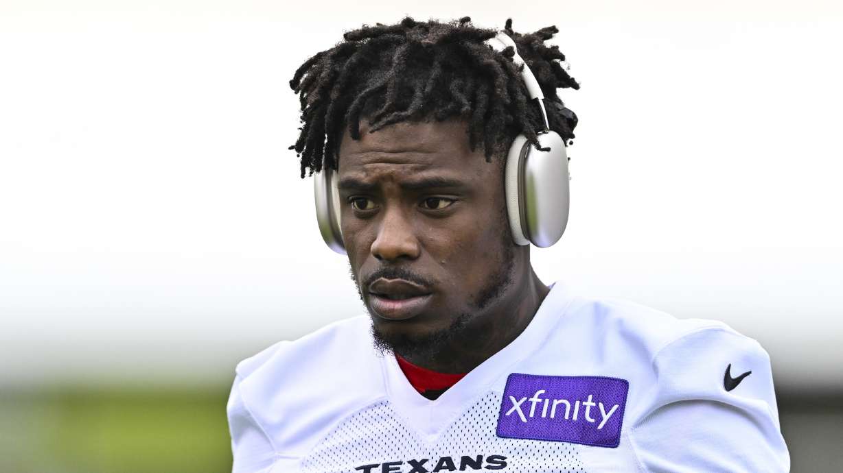 Houston Texans safety C.J. Gardner-Johnson (23) arrives for practice at the team's NFL football training camp, Friday, July 25, 2025, Houston.