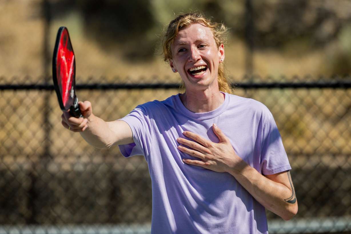 Sam Mathias plays pickleball in Salt Lake City on Thursday. The Action Network says Utah has 157 pickleball venues, an average of 4.5 per 100,000 people.