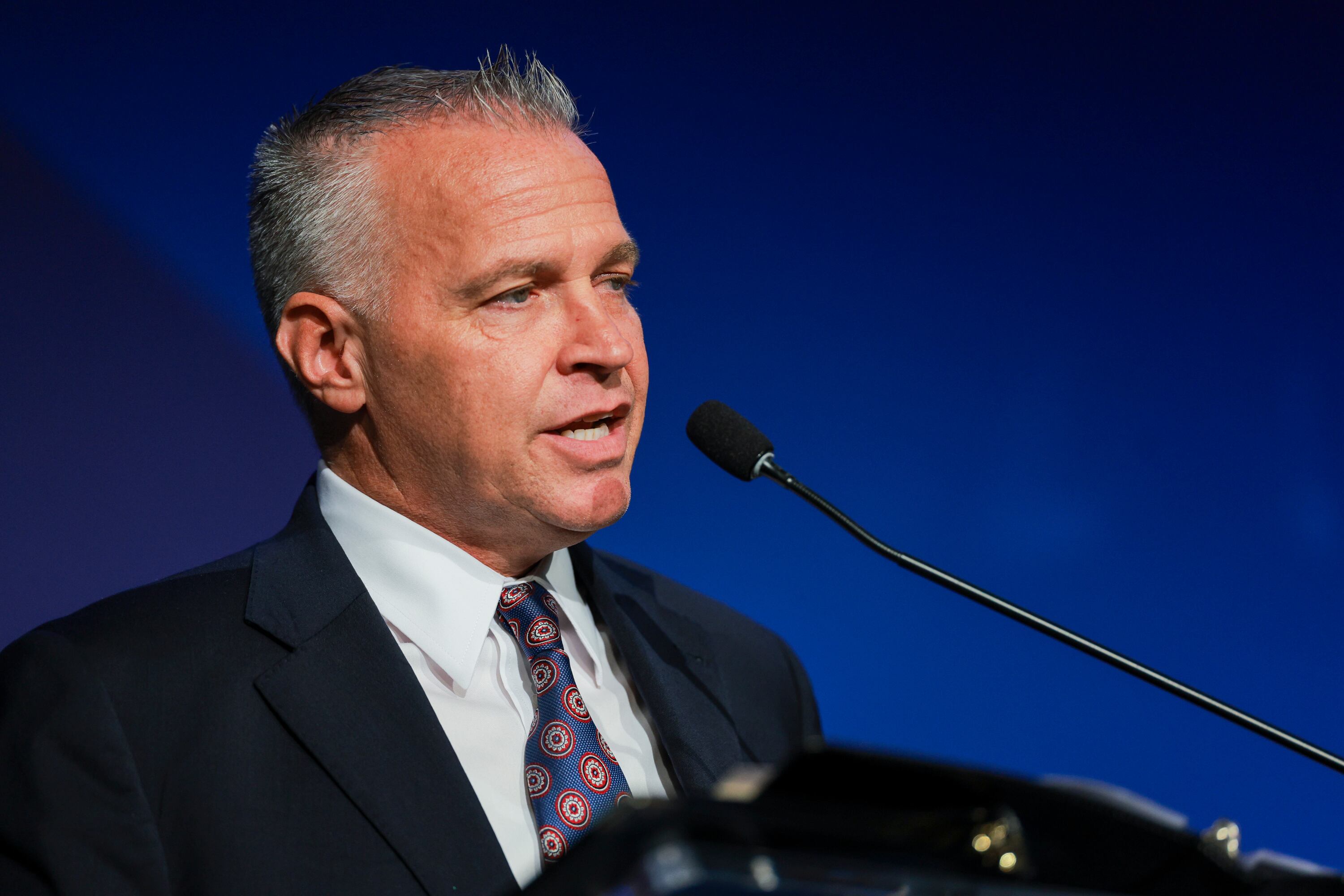 Brigham Young University President C. Shane Reese speaks at the Titan of Public Service Award gala event of the Orrin G. Hatch Foundation at Salt Lake City's Grand America on Thursday. During the event it was announced that BYU had acquired complete collection the of Sen. Orrin Hatch documents.