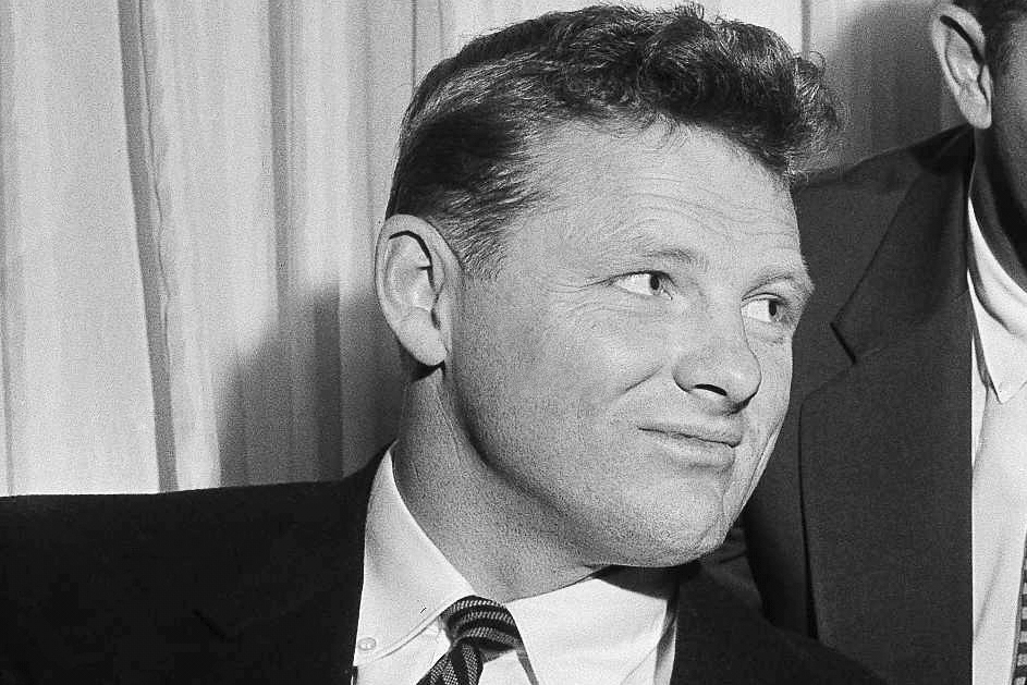 FILE - Billy Howton of the Green Bay Packers in Philadelphia, on Jan. 27, 1958, after a conference on the feasibility of a player pension plan.