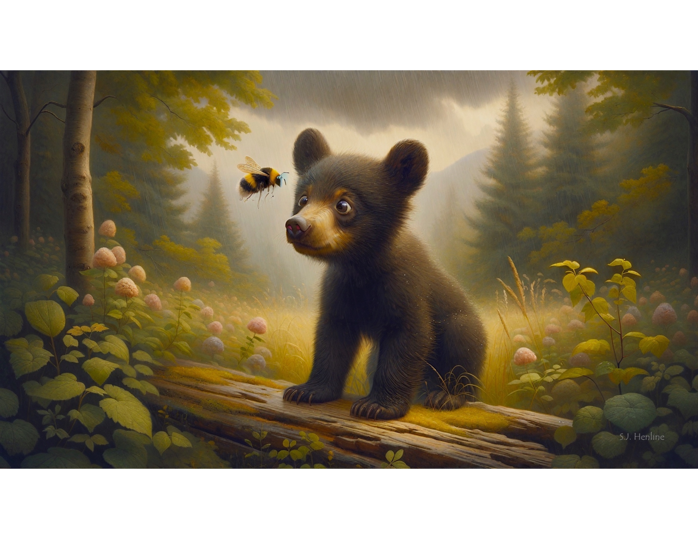 One of Steve Henline's art pieces depicts a baby bear. All of his art is inspired by his world travels and time in the U.S. Air Force during the Vietnam War.