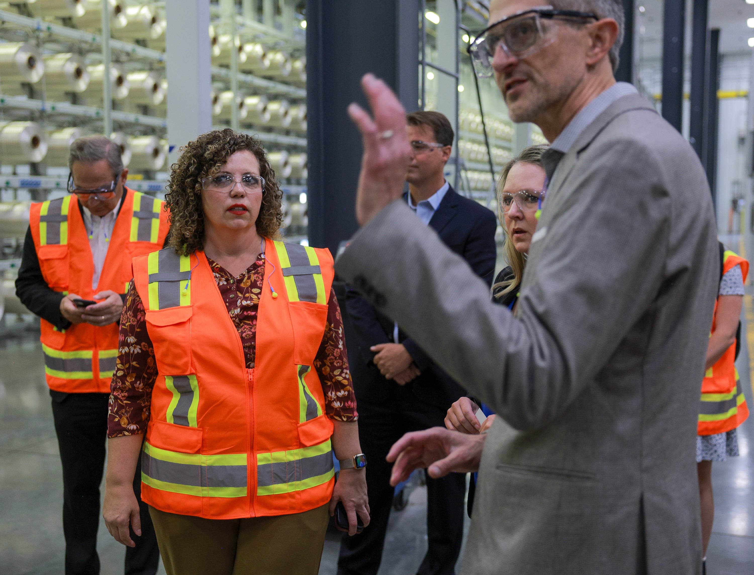Rep. Celeste Maloy looks on during a tour of Hexcel’s facilities in West Valley City on Friday.