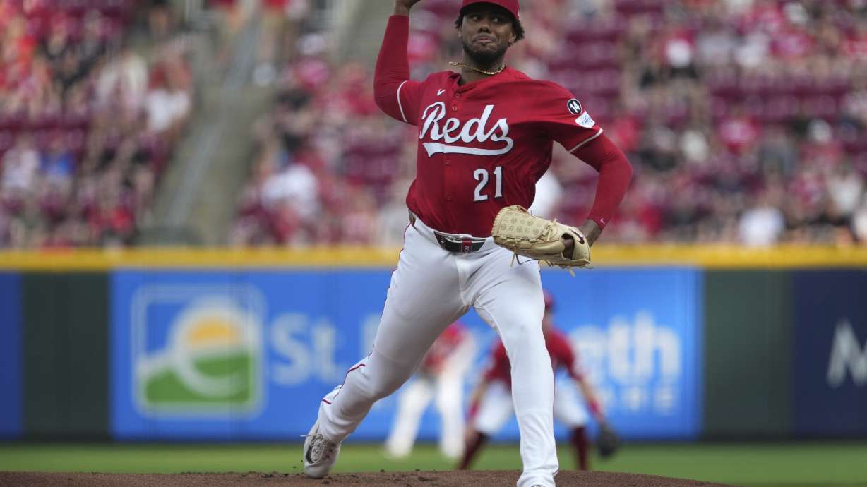 FILE - Cincinnati Reds' Hunter Greene delivers a pitch in the first inning of a baseball game against the Milwaukee Brewers, on June 3, 2025, in Cincinnati.