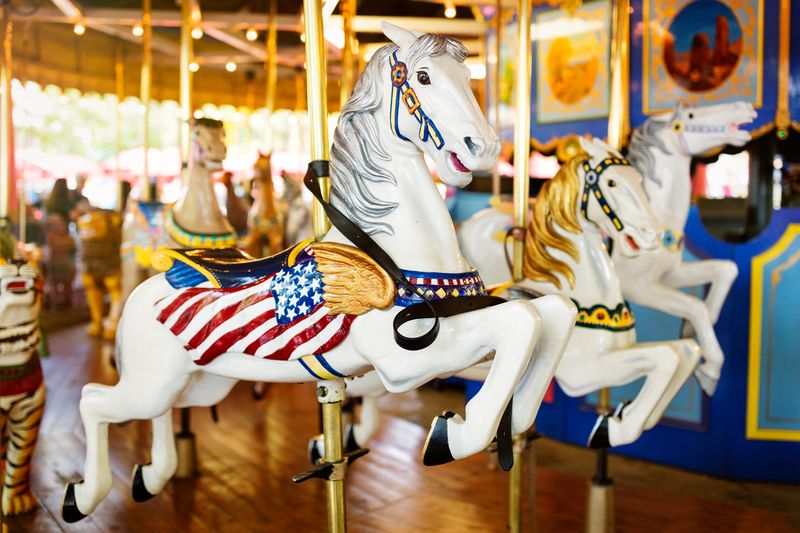 Lagoon's carousel is one of the oldest rides on the property. The ride is serviced largely in-house, with some pieces being created by Lagoon staff.