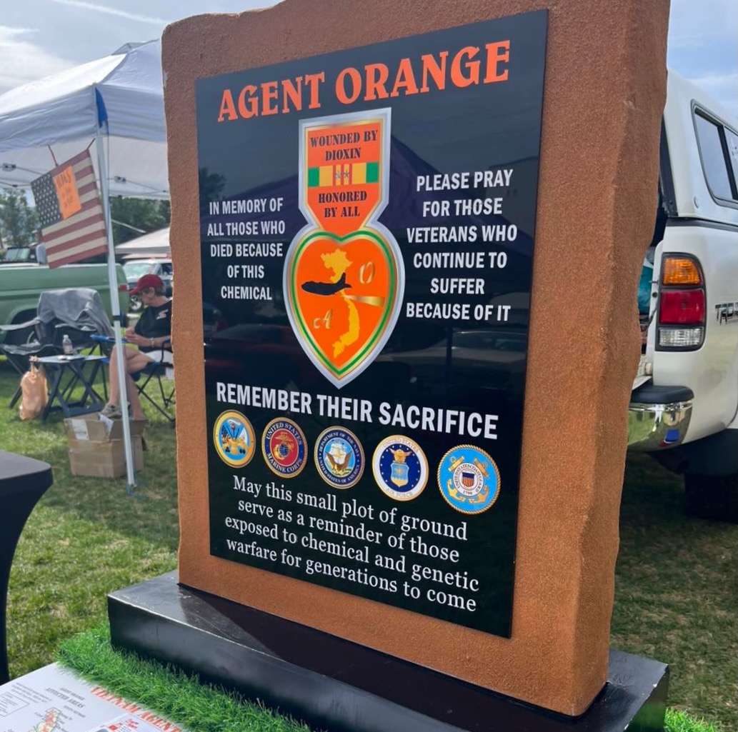 Sunset officials have agreed to host a memorial to victims of Agent Orange at a city park. A small version of the envisioned memorial is shown on Saturday, Aug. 9, at the Park, Sunset City Veterans Memorial Park.