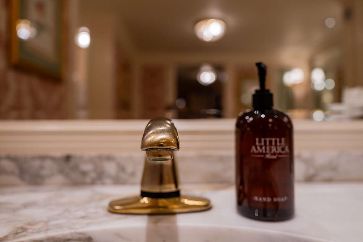 The Little America Hotel's restroom in Salt Lake City on Tuesday. The Little America Hotel in Salt Lake City has been named a top nine finalist in Cintas Corporation's 2025 America’s Best Restroom contest.